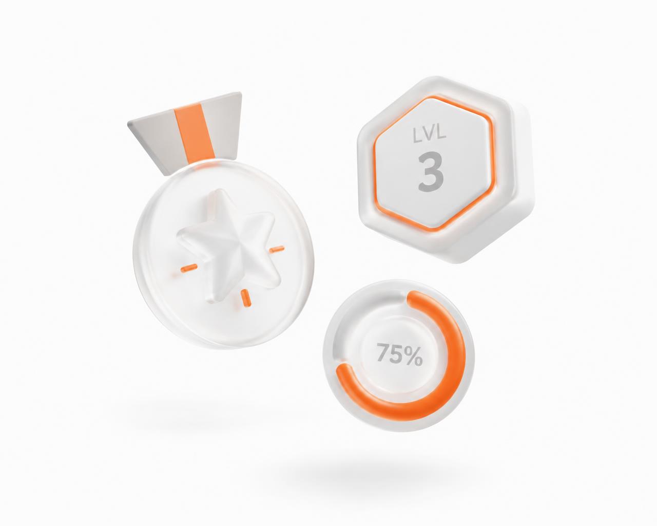 Badges, níveis e progresso de gamificação